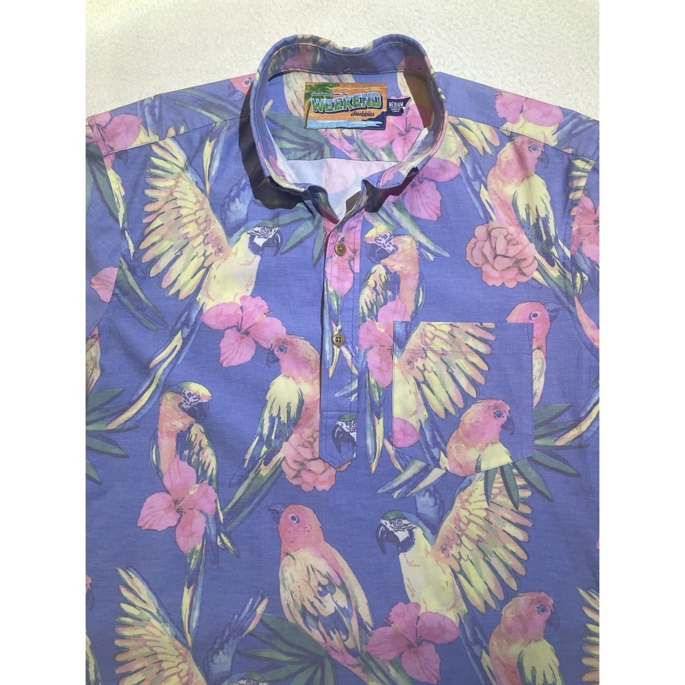 Chubbies Polo Shirt Mens Size M Golf‎ Tropical Hawaiian Friday Shirt Floral Bird